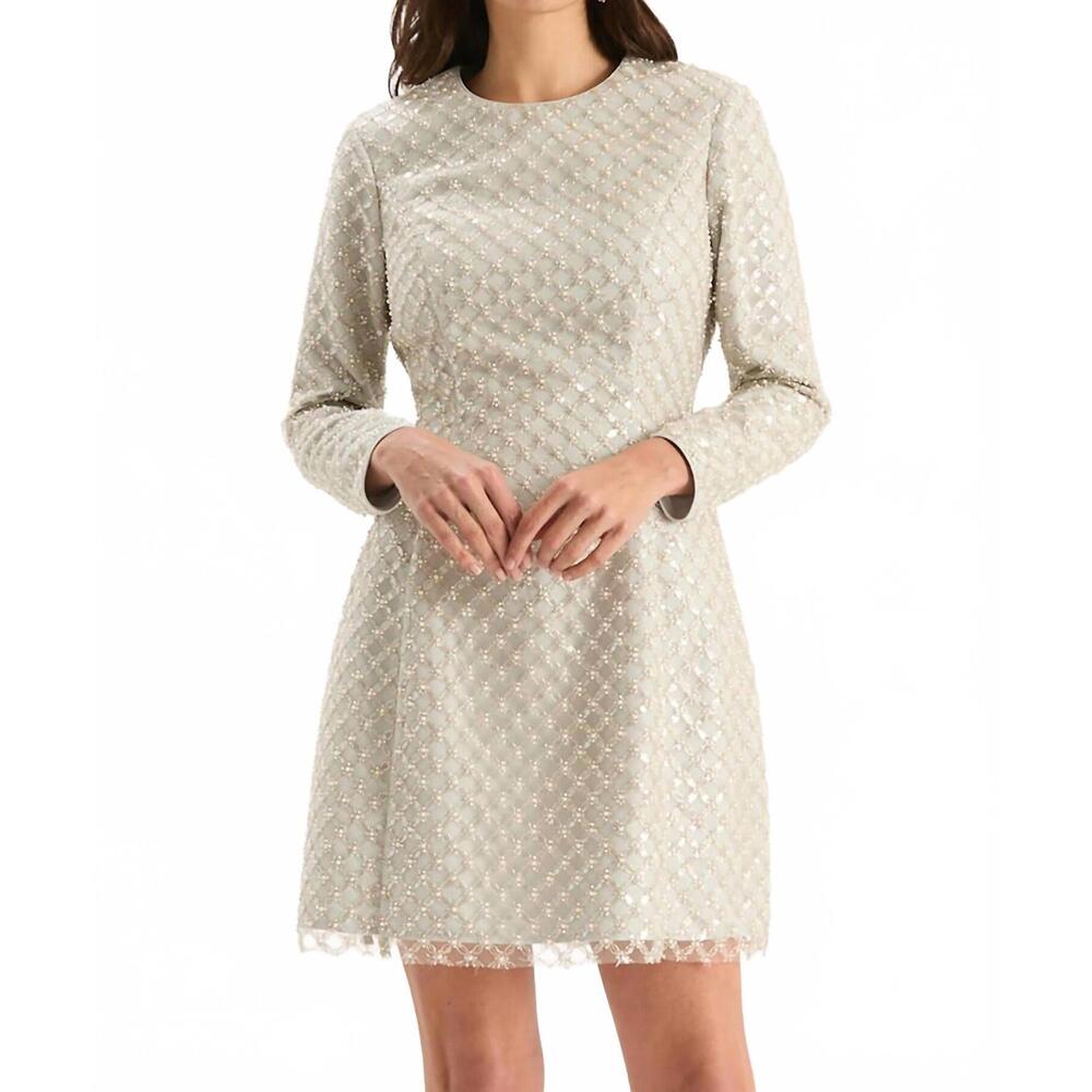 NEW TYLER BOE jacquilyn overlay mini dress in silver pearl